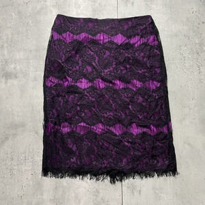 NEW Long‎ Tall Sally Skirt Sz 10 Black Purple Lace Overlay Midi Pencil Straight